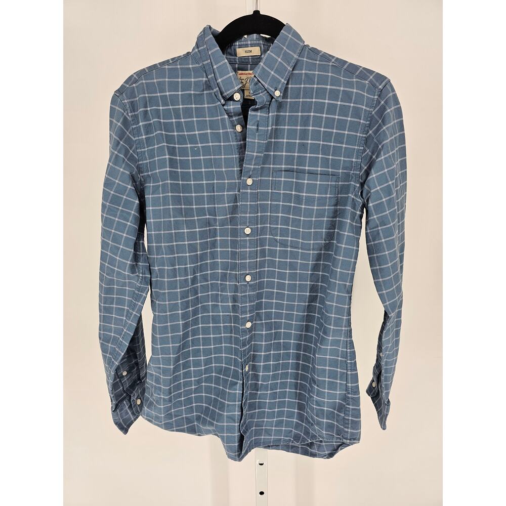 J Crew Mens Sz S Slim Fit Long Sleeve Button Up Dress Shirt Slate Blue Plaid